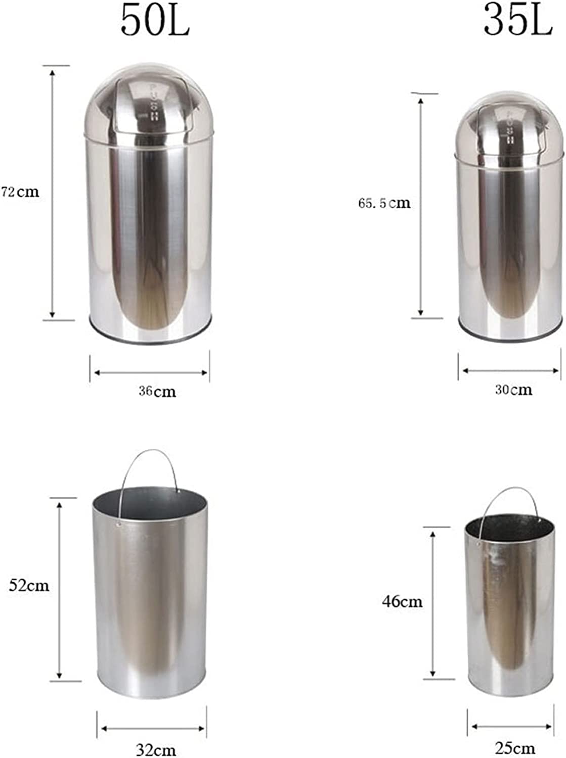 Bote de basura cilíndrico con tapa oscilante y barril interior de gran capacidad, de acero inoxidable, cubo de basura al aire libre para uso