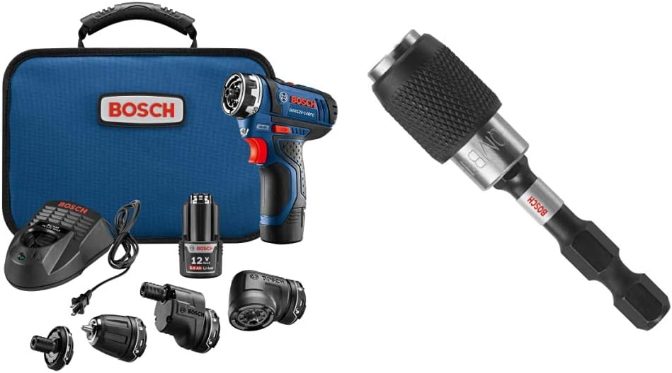 Bosch GSR12V-140FCB22 – Destornillador eléctrico inalámbrico de 12 V, juego de taladro eléctrico de cabezal múltiple 5 en 1 e ITBHQC201 de 2 14