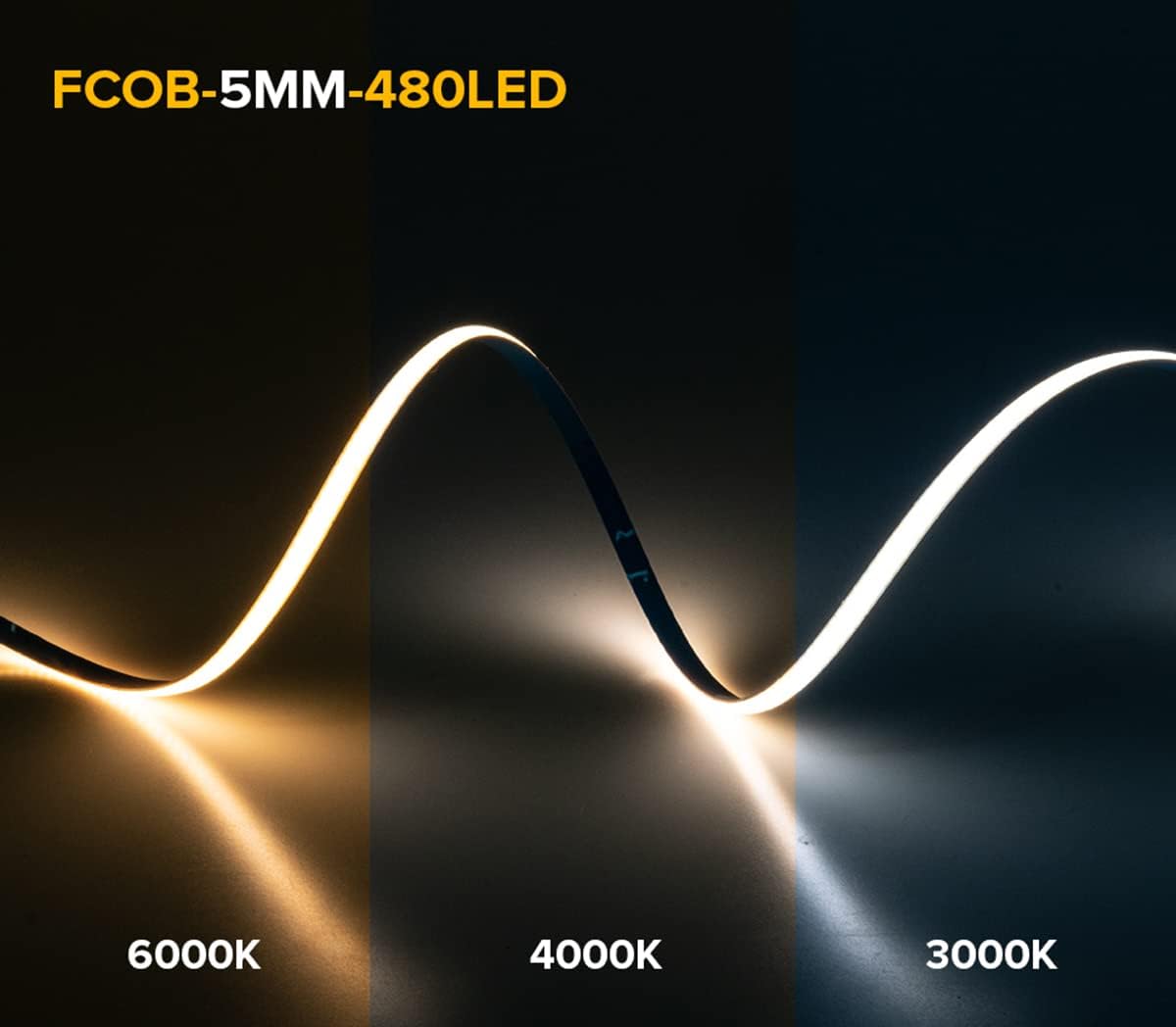COB – Tira LED flexible de alta densidad de 6.56 pies, 480 LEDm, 0.197 in, sintonizable, 3000 K, CRI 90+, cinta de luz LED deformable regulable para
