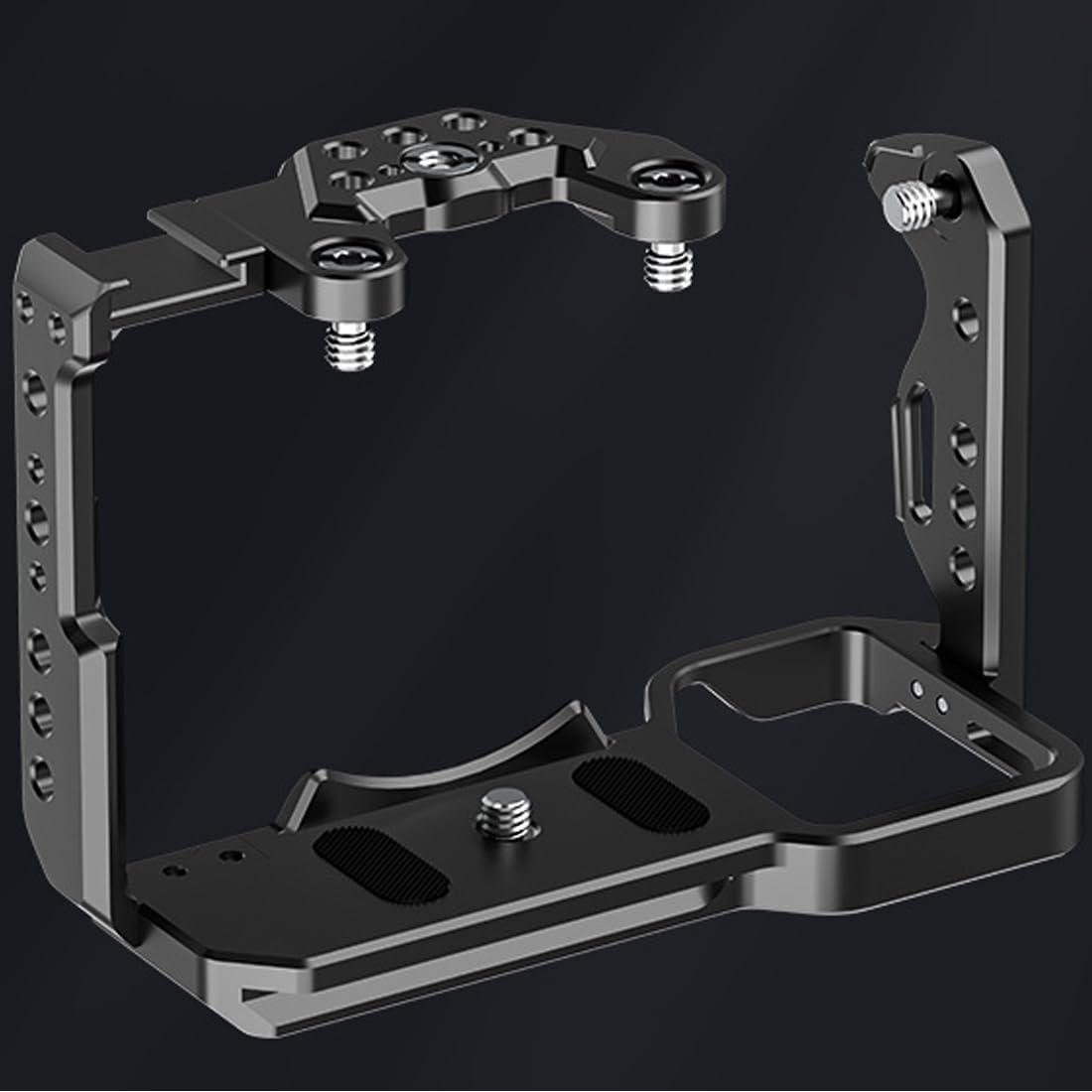 Jaula para cámara Sony FX3FX30 con múltiples agujeros roscados de 14 y 38 y puntos de posicionamiento ARRI, placa inferior de liberación rápida y