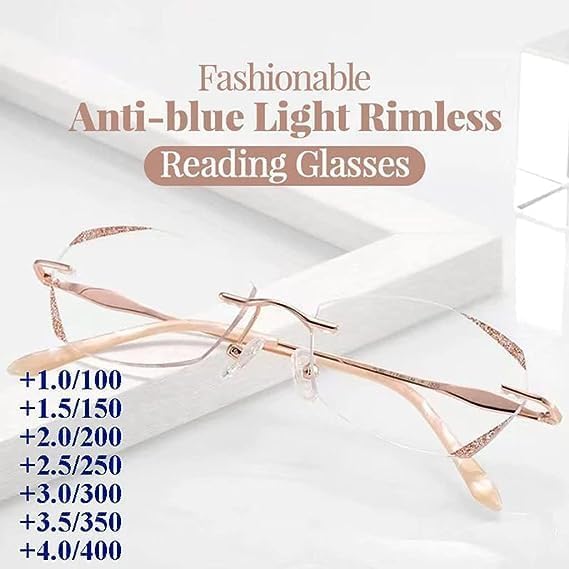 Glassesify – Lentes de lectura para mujer, sin marco, antiluz azul, sin montura