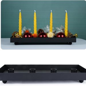 TELOSMA Bandeja portavelas de 4 asientos, soporte de velas de hierro negro mate para velas cónicas  Bandeja decorativa de mesa de comedor de fiesta, TELOSMA Bandeja portavelas de 4 asientos, soporte de velas de hierro negro mate para velas cónicas  Bandeja decorativa de mesa de comedor de fiesta,