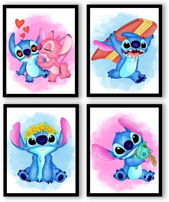 OrtixArt – Póster de acuarela para niños  Arte de pared para habitación de niños y niñas  Juego de 4 sin marco (8 x 10 pulgadas)  Pósteres para