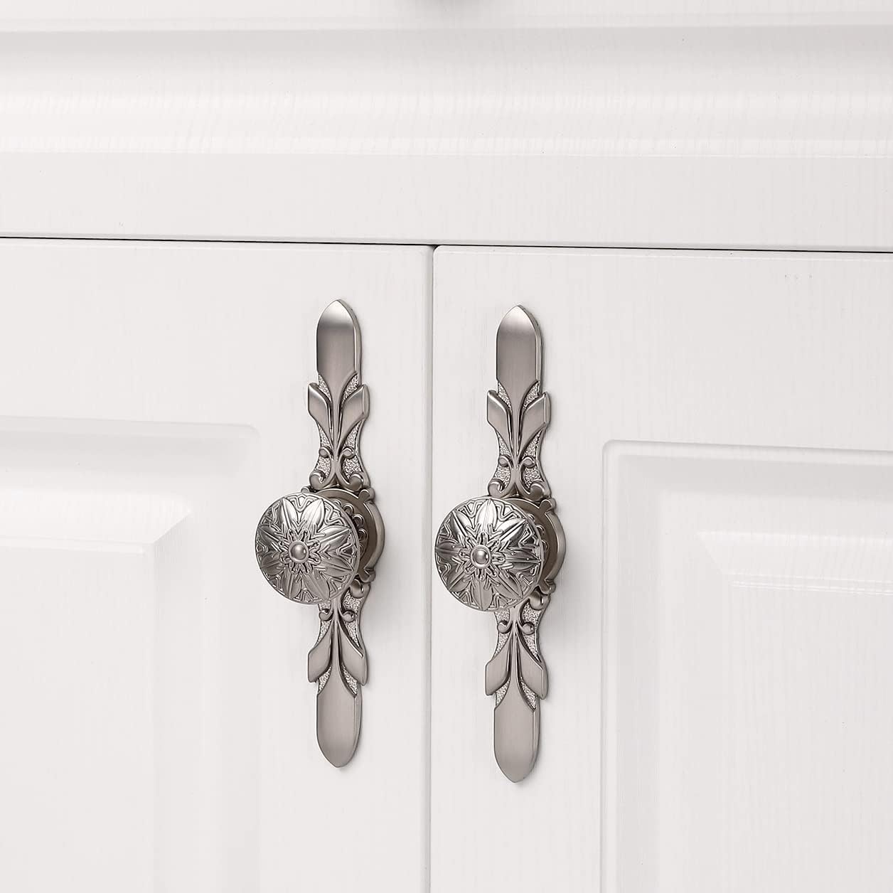 10 Pack Brushed Nickel Knobs & Back Plates for Cabinets,1-14 Flower Nickel Cabinet Hardware knobs and 5-45Length Nickel Plates for Dresser Drawers