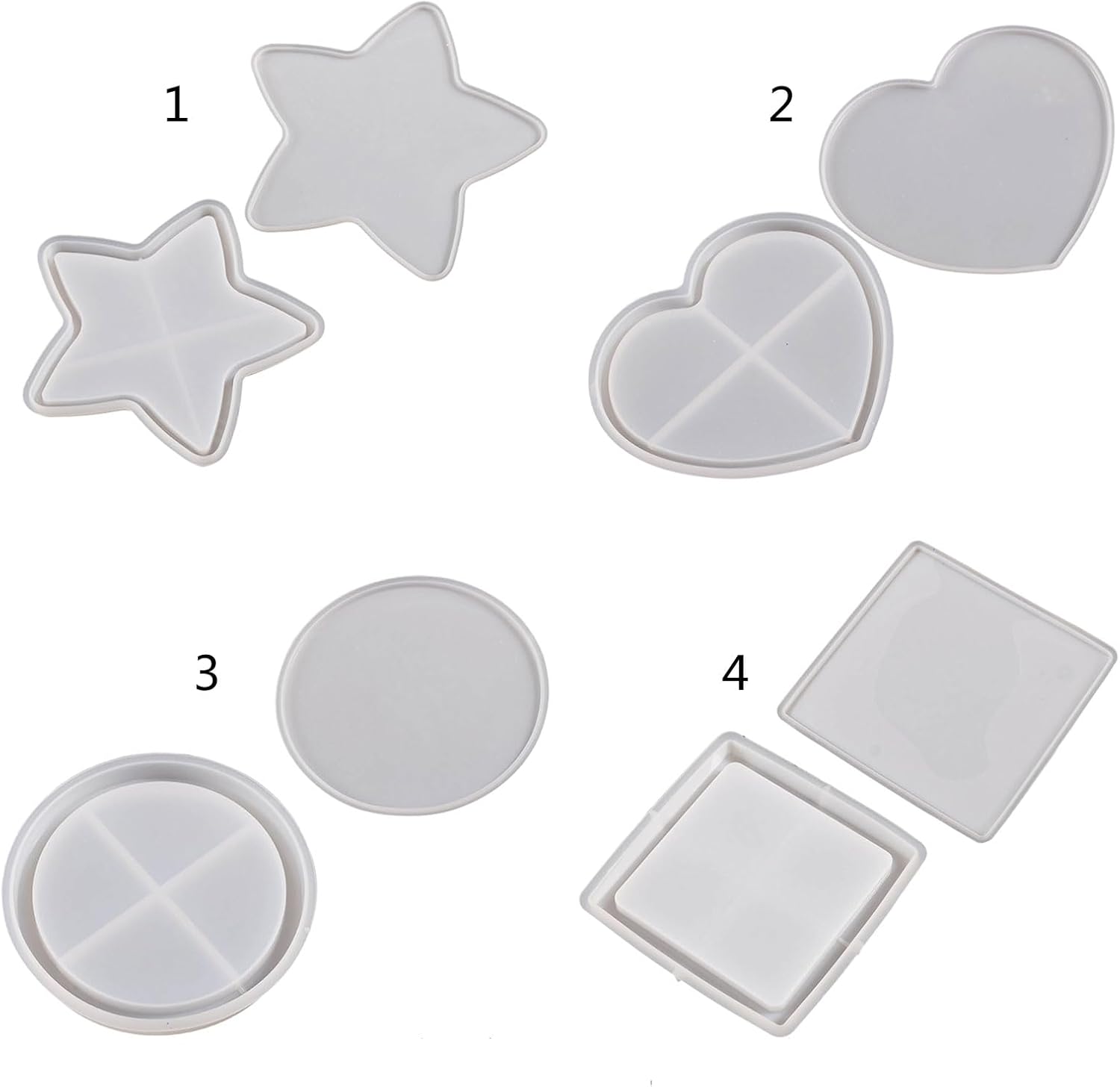 Molde de resina de silicona con forma de corazón de estrella redonda, coctelera de epoxi, marco de arena movediza, molde de fundición de resina,