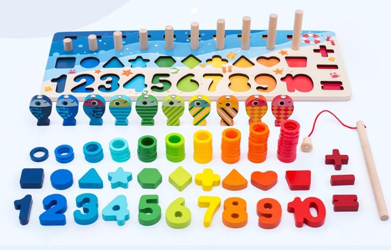 COMACE Rompecabezas de números de madera para actividades de niños pequeños – Juguetes Montessori para niños pequeños Juego de conteo de