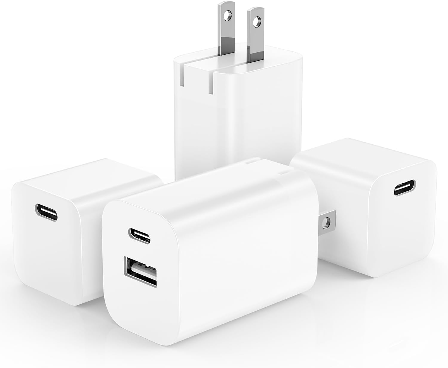 Paquete de 4 cargadores rápidos USB C 20 W PD de carga rápida de bloque de caja de cubos de enchufe y cargadores de pared dobles USB A+C de 12 W,