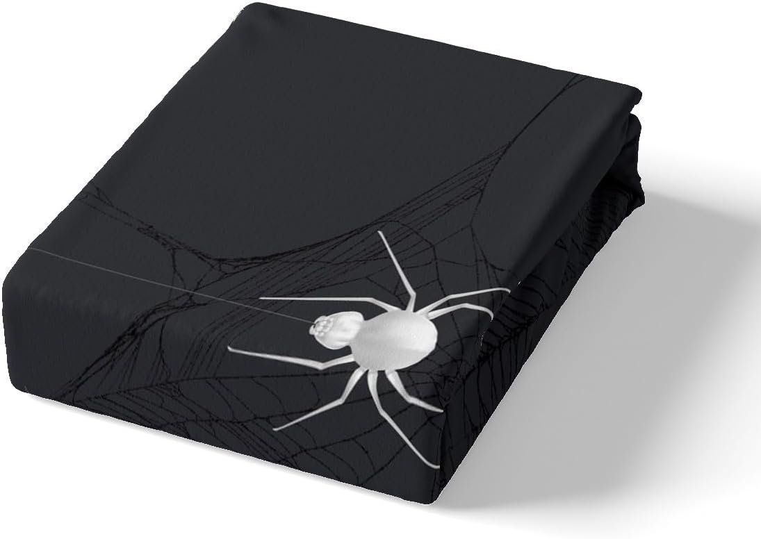 Juego de ropa de cama de tela de araña, tamaño matrimonial, para niños, niñas, adolescentes, color blanco y negro, funda de edredón transpirable con