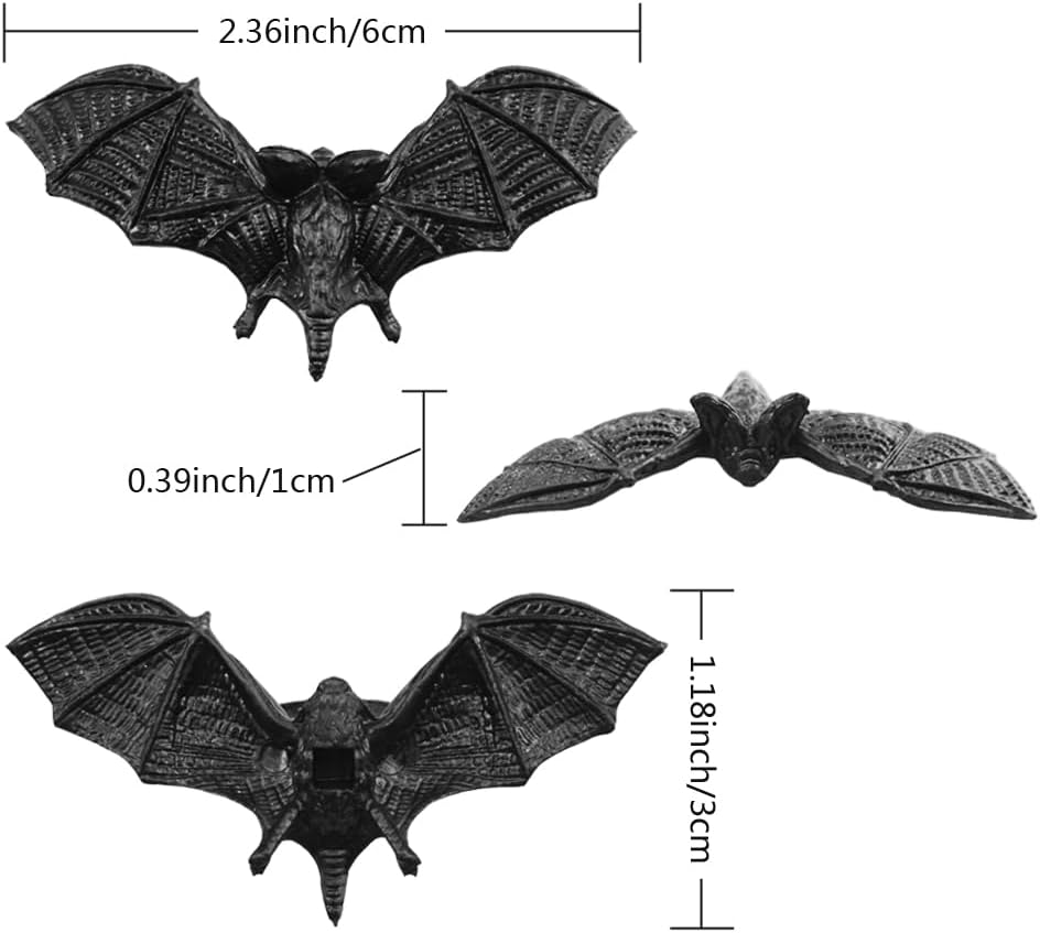 SaktopDeco Murciélagos negros para decoración de Halloween, mini murciélago 3D, juguete de plástico para fiesta, murciélagos artificiales para
