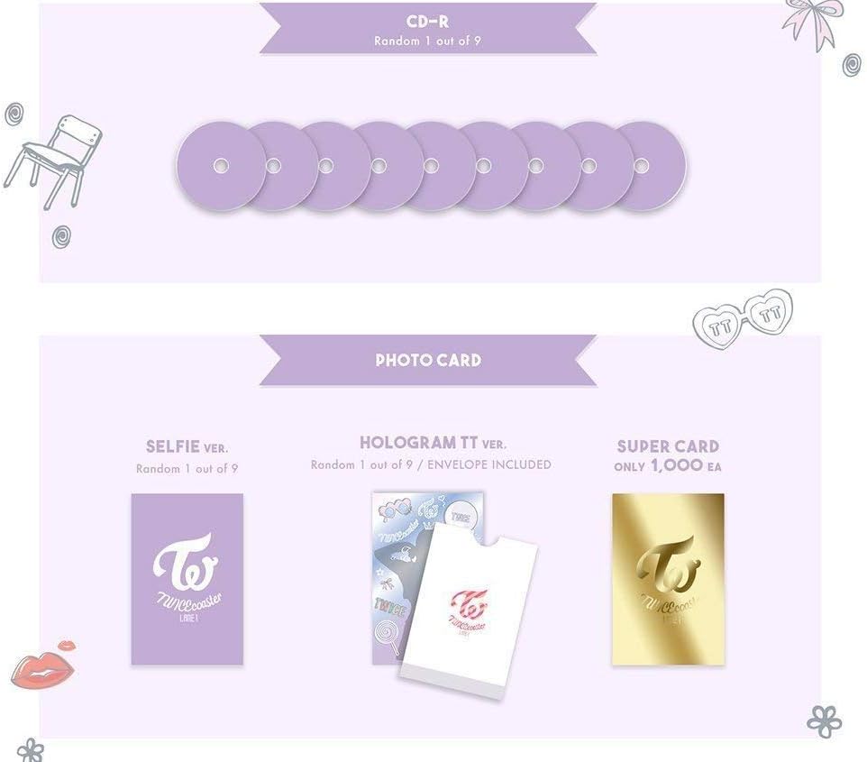TWICE – TWICECOASTER  LANE 1 Neon Magenta B ver. (3er mini álbum) CD+88p Photobook+2Photocards+Póster plegado+Juego de tarjetas de fotos extra de