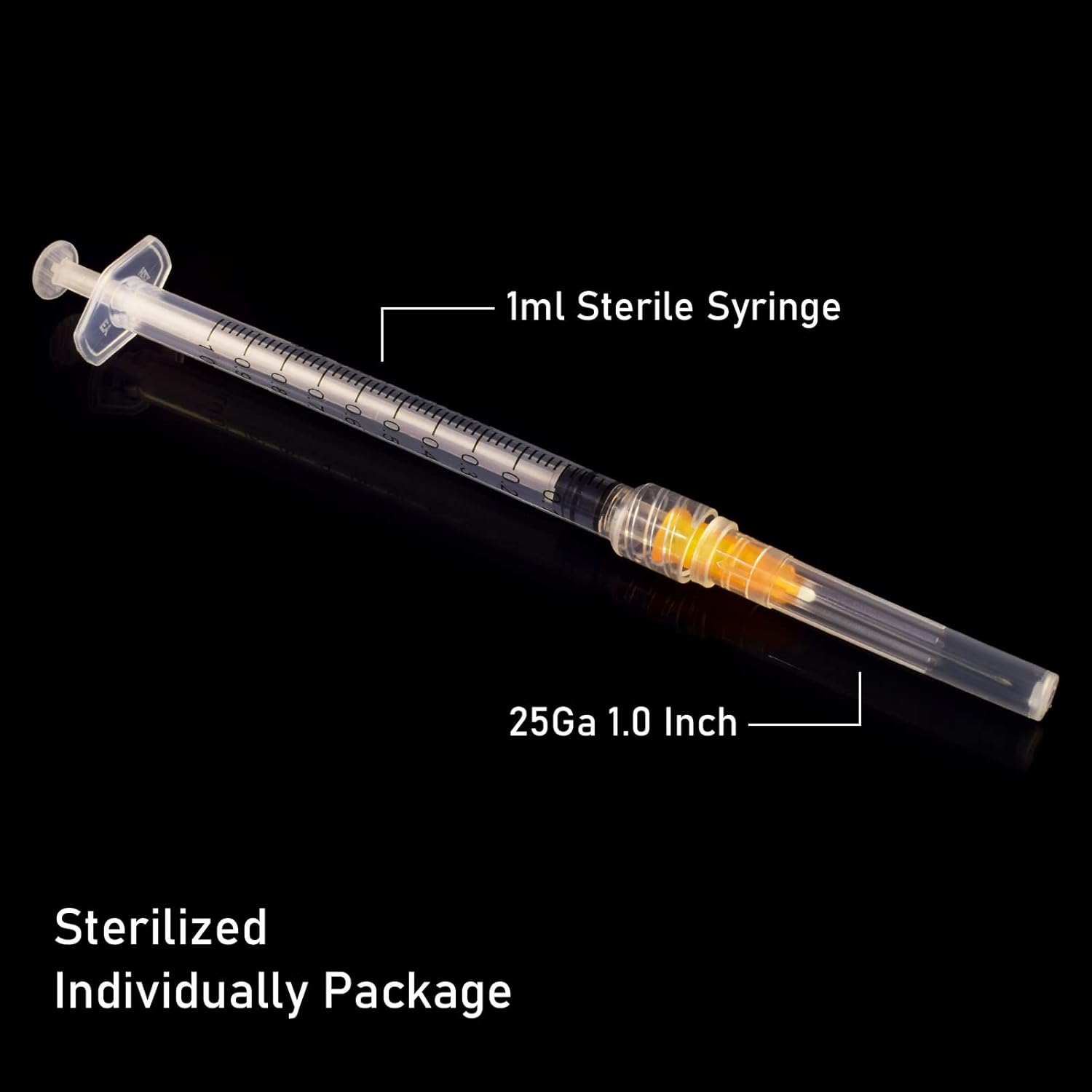 1 cc con cerradura Luer de calibre 25 de 1 pulgada, envuelta individualmente, paquete de 20