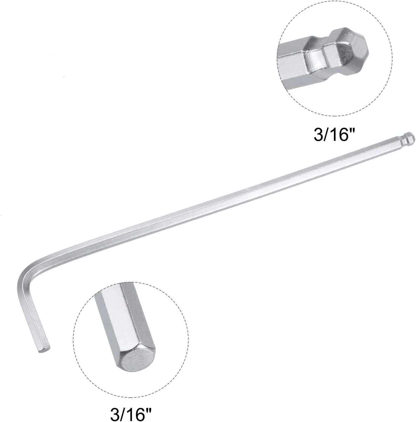 uxcell Llave hexagonal de extremo de bola de 316″, herramienta de reparación CR-V de brazo largo en forma de L, SAE 4 piezas