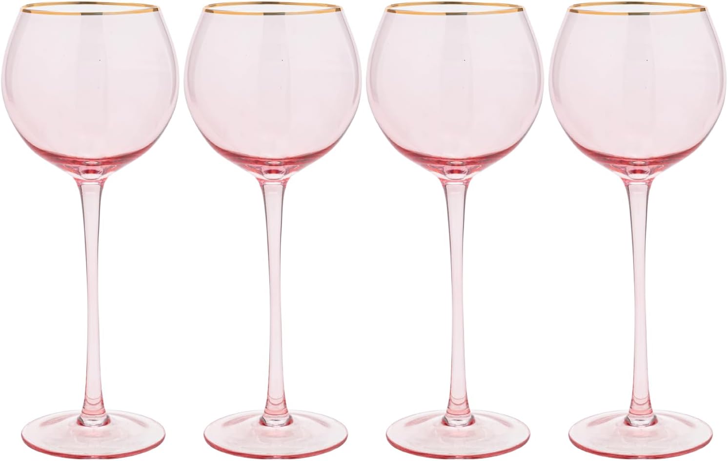 Vikko Copas de vino, copa de vino rosa de 17 onzas con borde dorado, juego de 4 copas de vino con tallo para vino tinto y blanco, copas de vino de