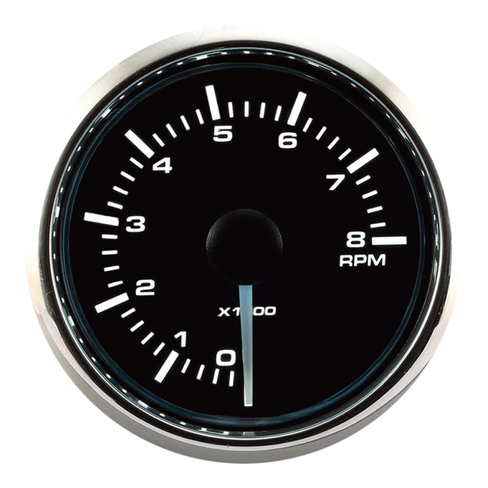 MOTOR METER RACING Tacómetro electrónico universal de 8000 rpm, 2-116 pulgadas, 2.047 in con retroiluminación LED blanco y ámbar, esfera negra,