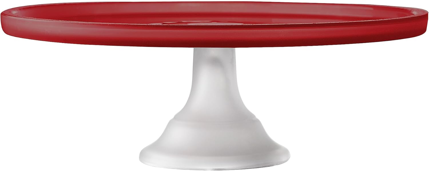 elle decor Soporte para platos de cristal para tartas  Pedestal de vidrio esmerilado con parte superior rojafondo blanco  Perfecto para pasteles y