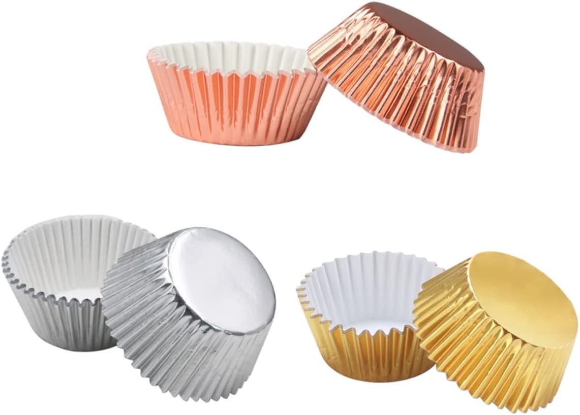 300 piezas mini tazas para hornear mini muffin de papel de regalo de oro rosa muffin tazas de papel magdalena papel forros de papel magdalena molde