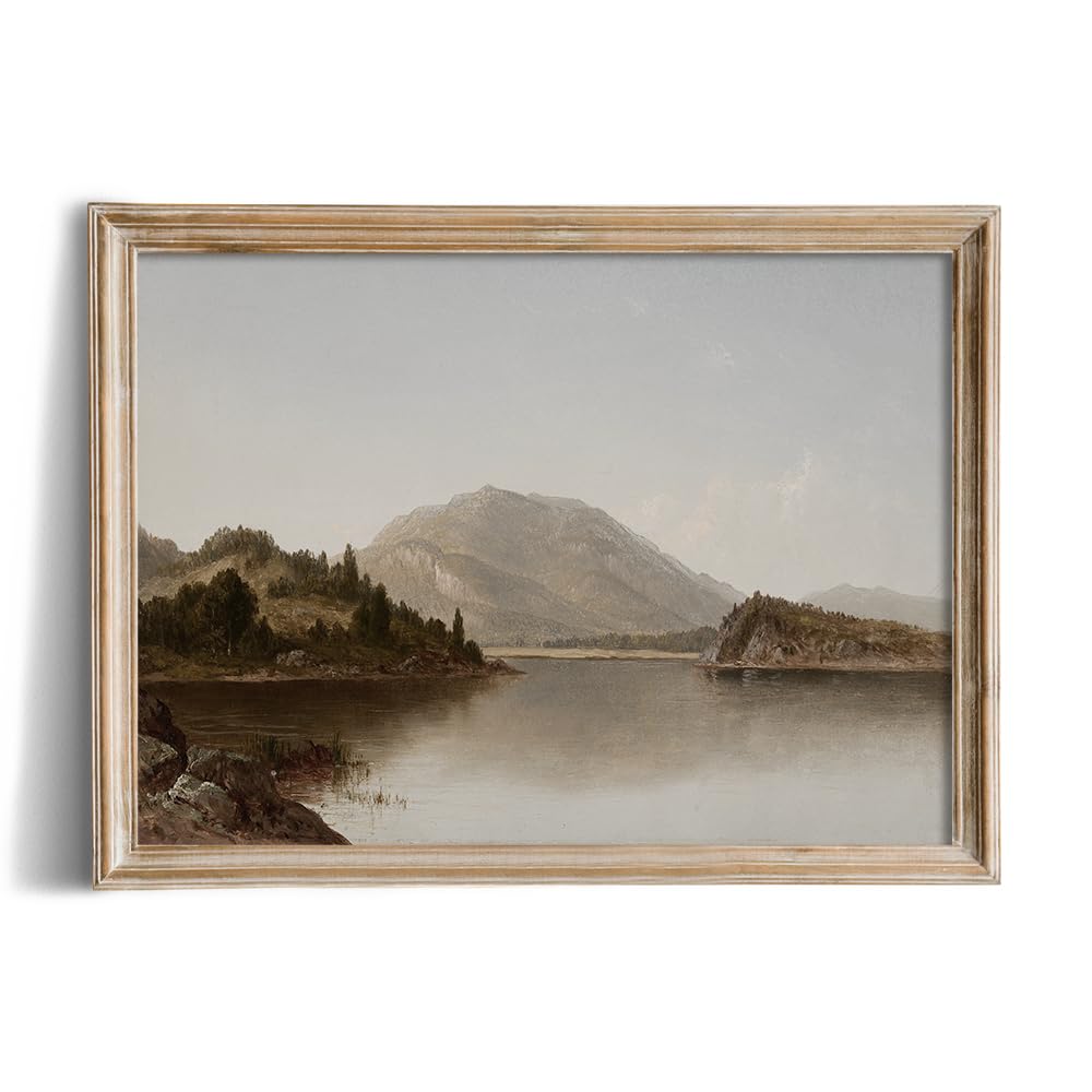 Farmhouse Still Life Picture Living Room – Lakeside House Nature Mountain Oil Painting – 11 x 14 Art Print- Rustic Vintage Decor for Bedroom – Art