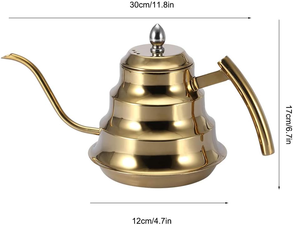 Hervidor de café con cuello de cisne de acero inoxidable con mango aislado antiquemaduras, tetera de boquilla larga y estrecha para preparar granos