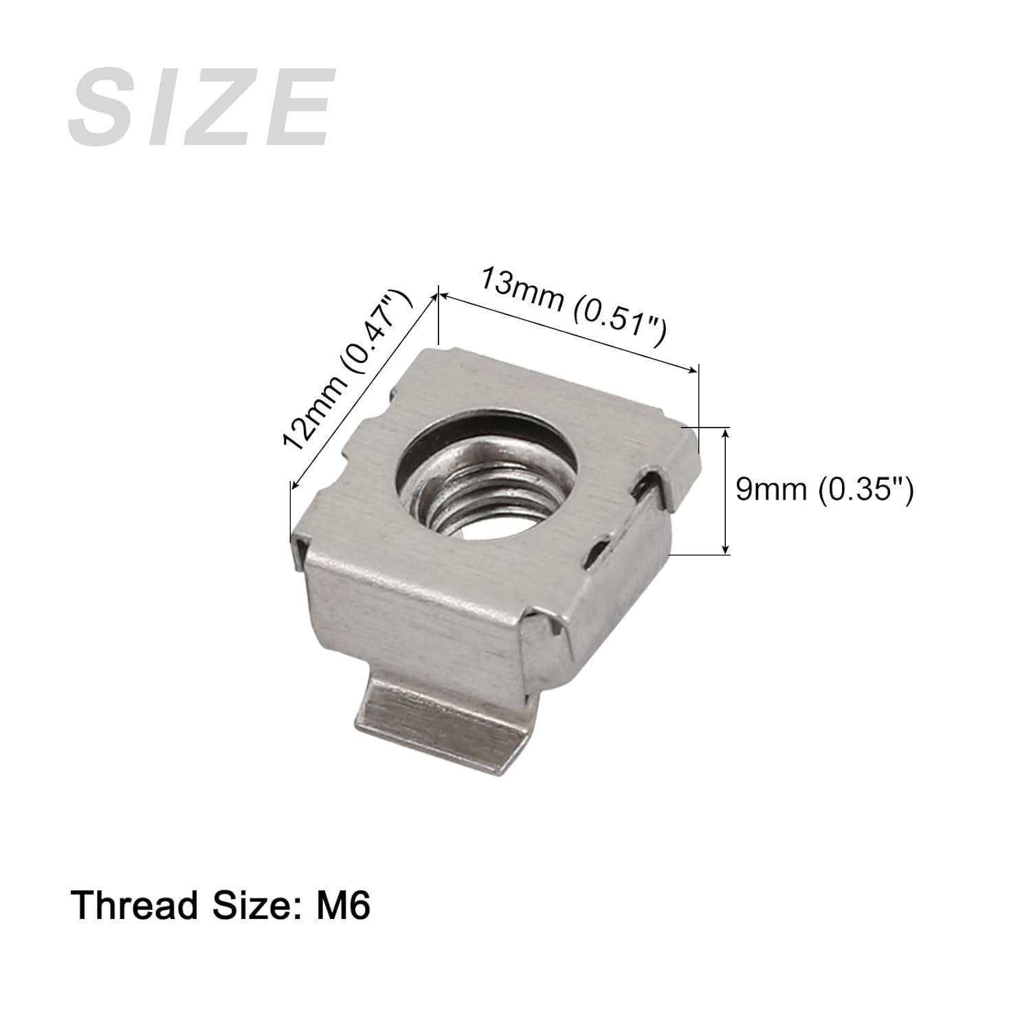 Tuercas enjauladas (M6x13mm), 5 unidades, acero inoxidable para montaje en rack de rack de agujero cuadrado, tuercas jauladas  para estante de
