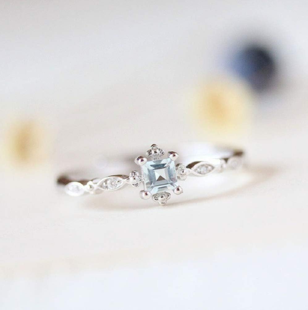Wenbin Anillo de moda de plata de ley 925 con topacio de cristal azul aguamarina, anillo de compromiso pequeño y fresco de boda, anillos de promesa,