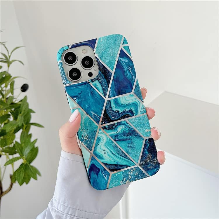 Funda para iPhone 14 Pro de 6.7 pulgadas delgada de cuerpo completo elegante funda protectora cuadrada geométrica mármol teléfono caso púrpura