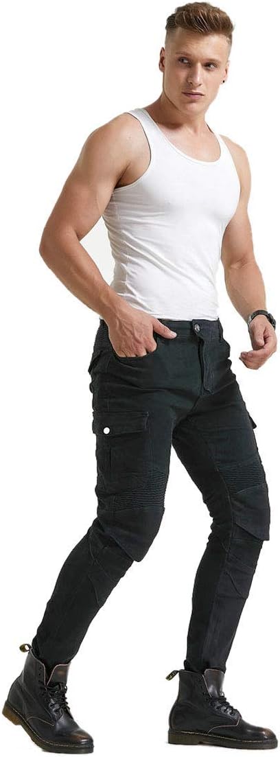 Pantalones de motociclista para hombre, pantalones de mezclilla, protectores con rodilleras y almohadillas de cadera VES6 (negro, XL  34)
