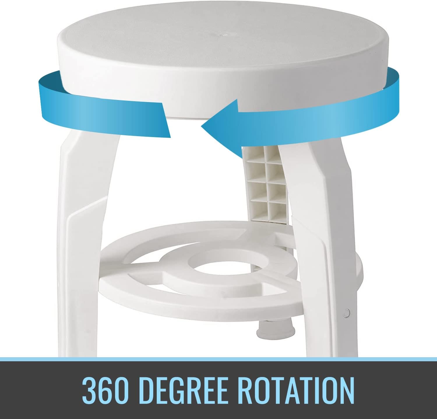 HealthSmart Swivel Shower Stool Seat with Storage Shelf, Rotating Shower Chair for Bathtub, Tool-Free Assembly, White