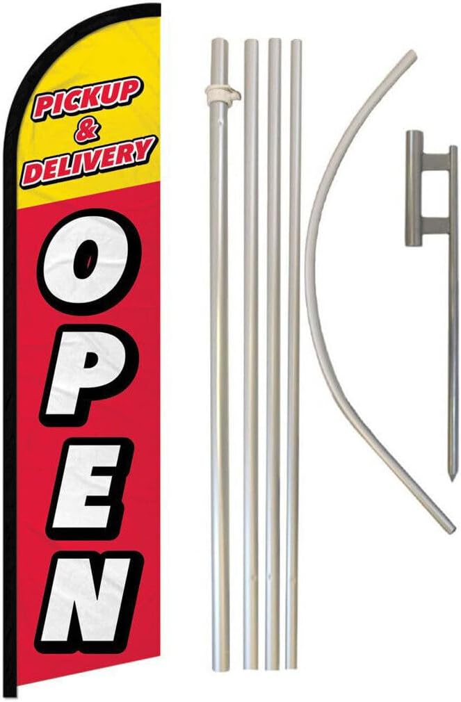 Premium Pickup & Delivery (Open) Windless Flag & 16′ Flagpole KitGround