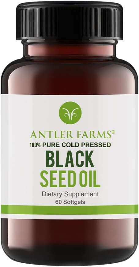 Antler Farms – Cápsulas de cápsulas blandas de aceite de semilla negra -100% puro, virgen, prensado en frío 60 cápsulas blandas, 500 mg – 2%