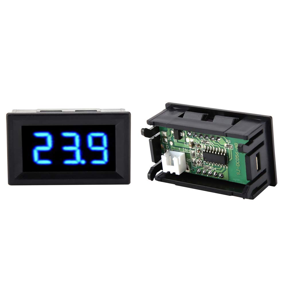 Medidor de voltaje, voltímetro de 0.56 pulgadas, dos cables, pantalla LED digital, medidor de voltaje para batería de 12 V 24 V (luz de fondo de