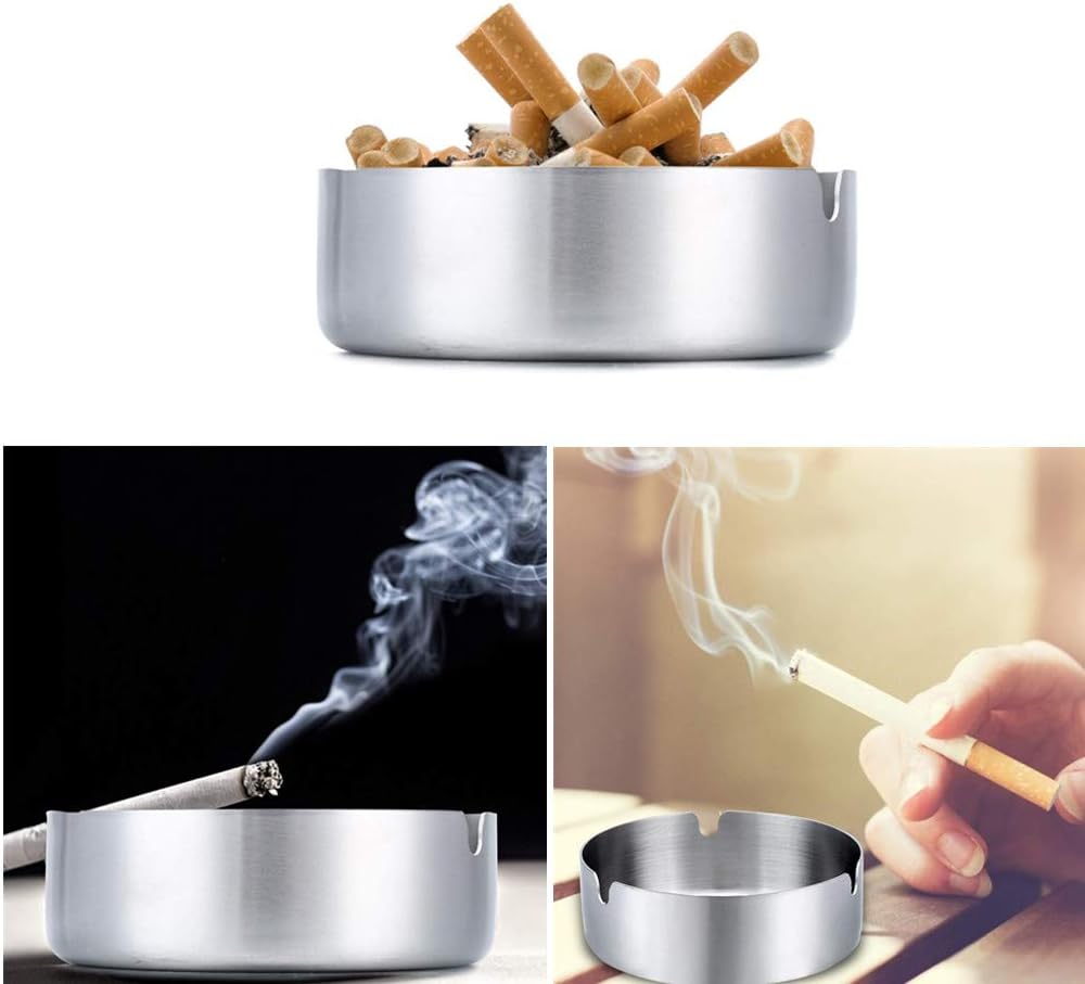 Cenicero redondo de acero inoxidable para cigarrillos, cenicero para mesa adecuado para soporte de bandeja de cenizas para hotel, restaurante,