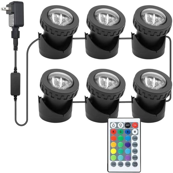 Luces de estanque de colores con temporizador, luces de fuente RGB IP68, luz impermeable para estanque, luces de paisaje regulables al aire libre