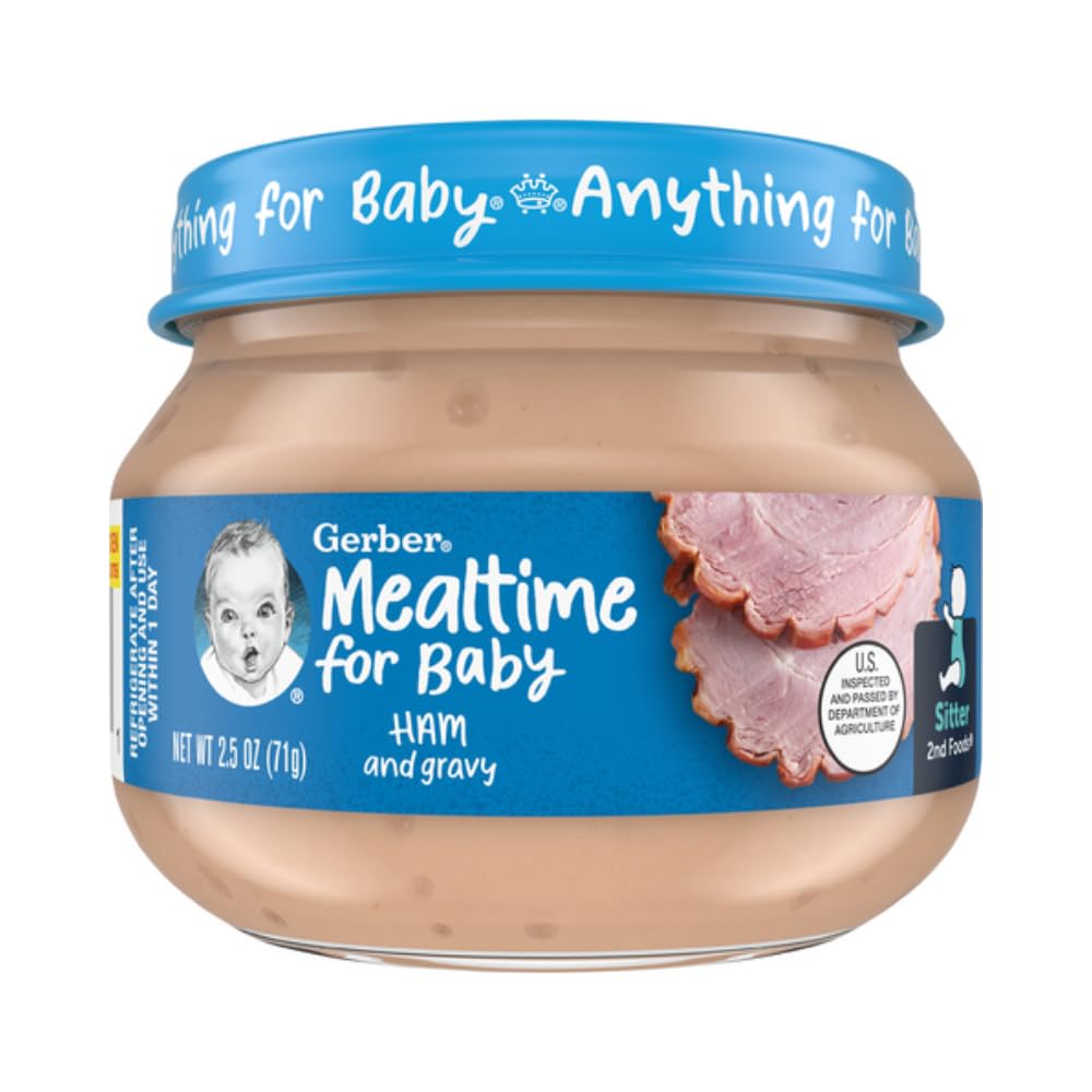Gerber Mealtime for Baby 2nd Foods Tarro de comida para bebés, comida para bebés con puré sin OMG con nutrientes esenciales (jamón)