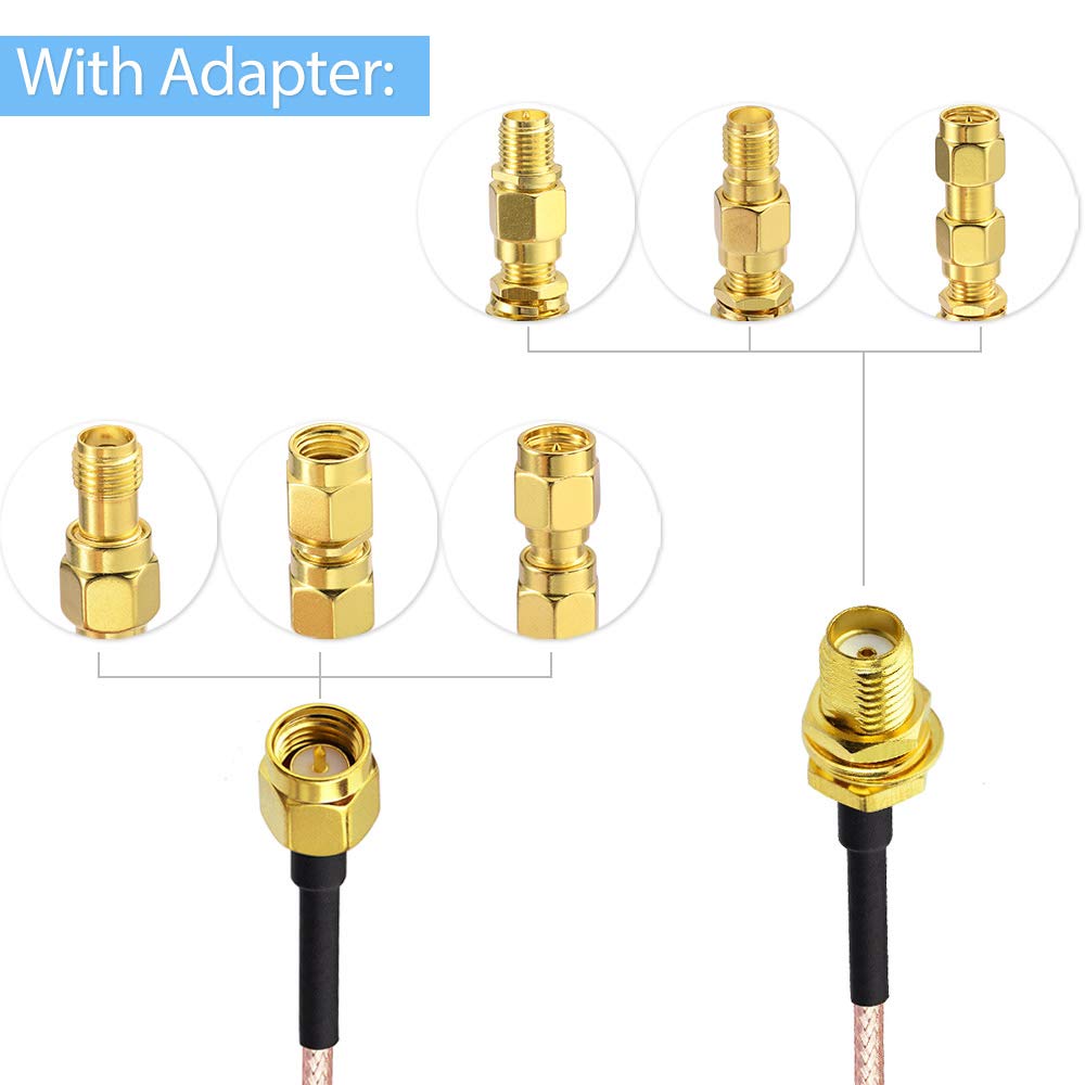 SUPERBAT SMA macho a SMA hembra RF cable coaxial coaxial de 20 pulgadas + 5 piezas kit adaptador coaxial RF, cable SMA + kit adaptador SMA a
