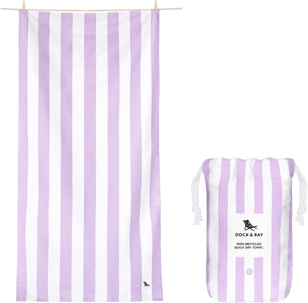 Toalla de playa Dock & Bay – Secado rápido, sin arena – Compacta, ligera – 100% reciclada – Incluye bolsa – Cabaña Light – Lombok Lilac – Extra