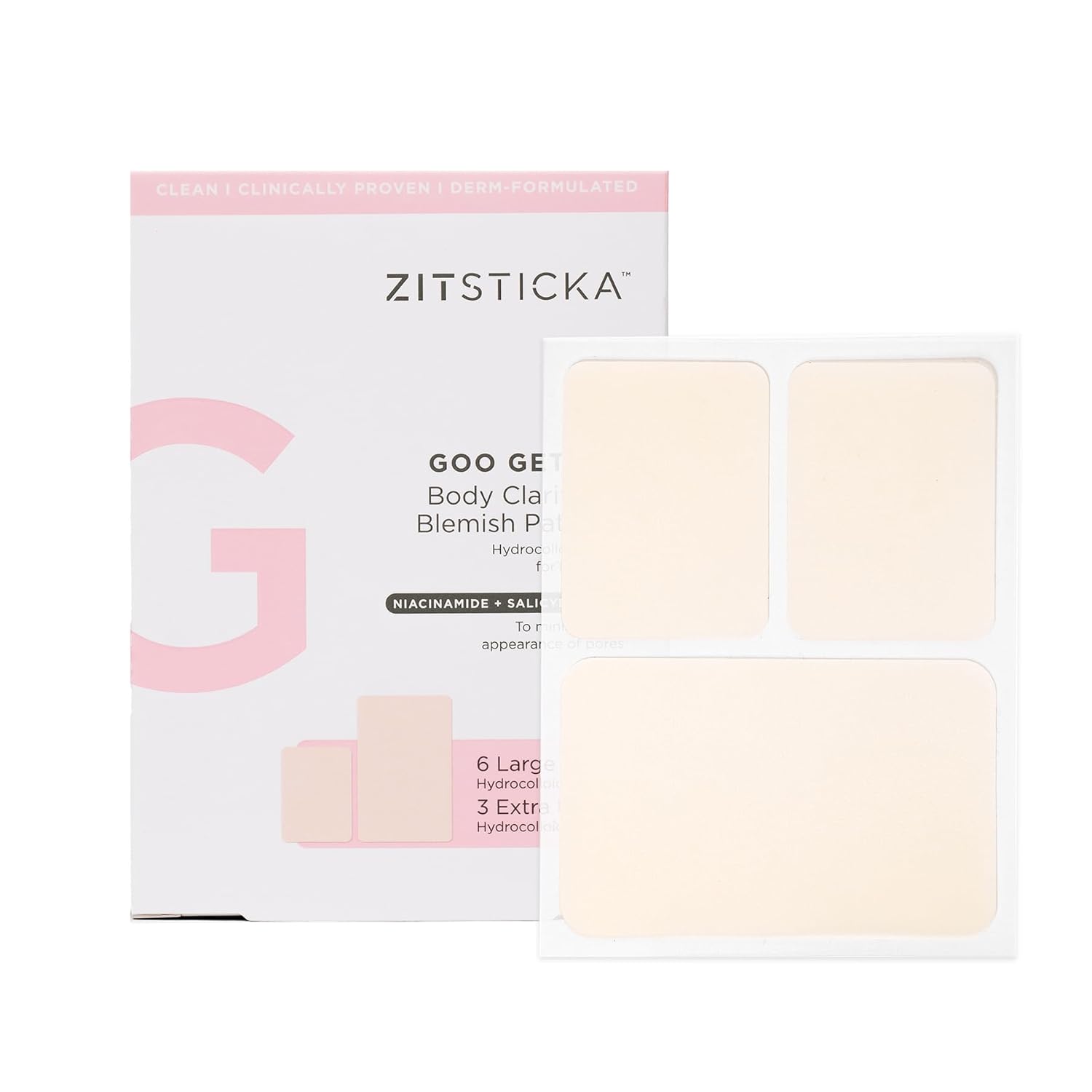ZitSticka Parches corporales hidrocoloides  Paquete de 9 parches clarificantes GOO GETTER para acné  Tratamiento del acné exfoliante e hidratante de