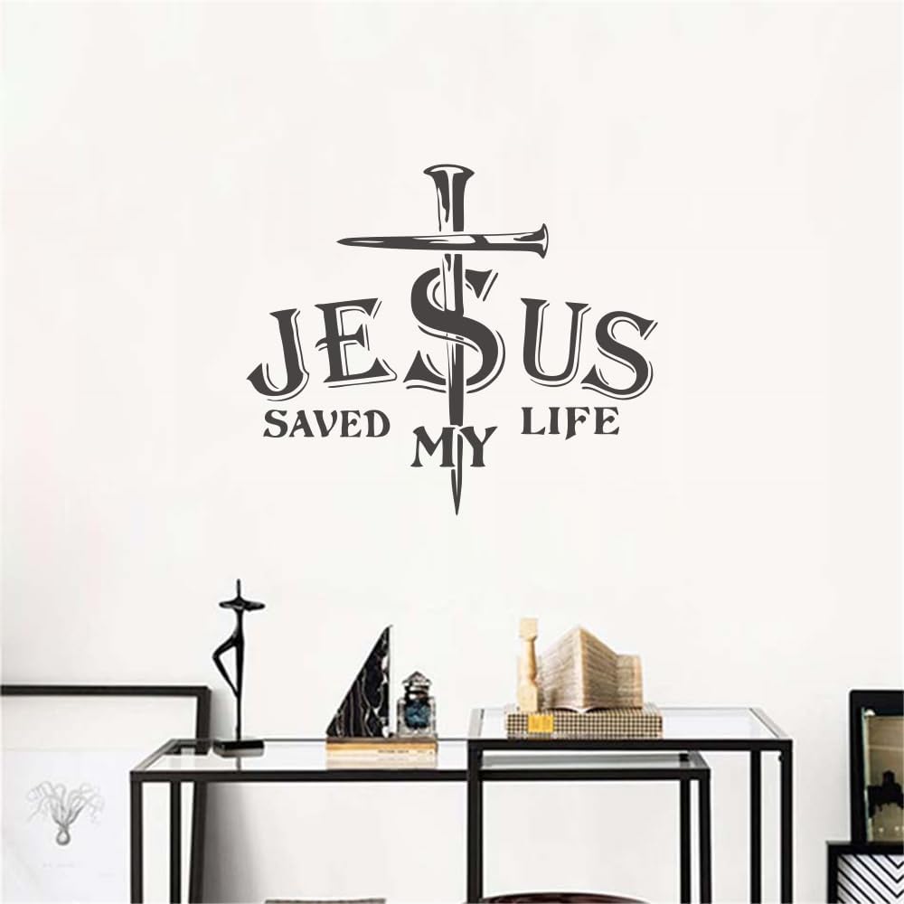 ANFRJJI Calcomanías religiosas para pared, Jesús salvó mi vida, citas bíblicas inspiradoras para dormitorio, sala de estar y comedor, tamaño de