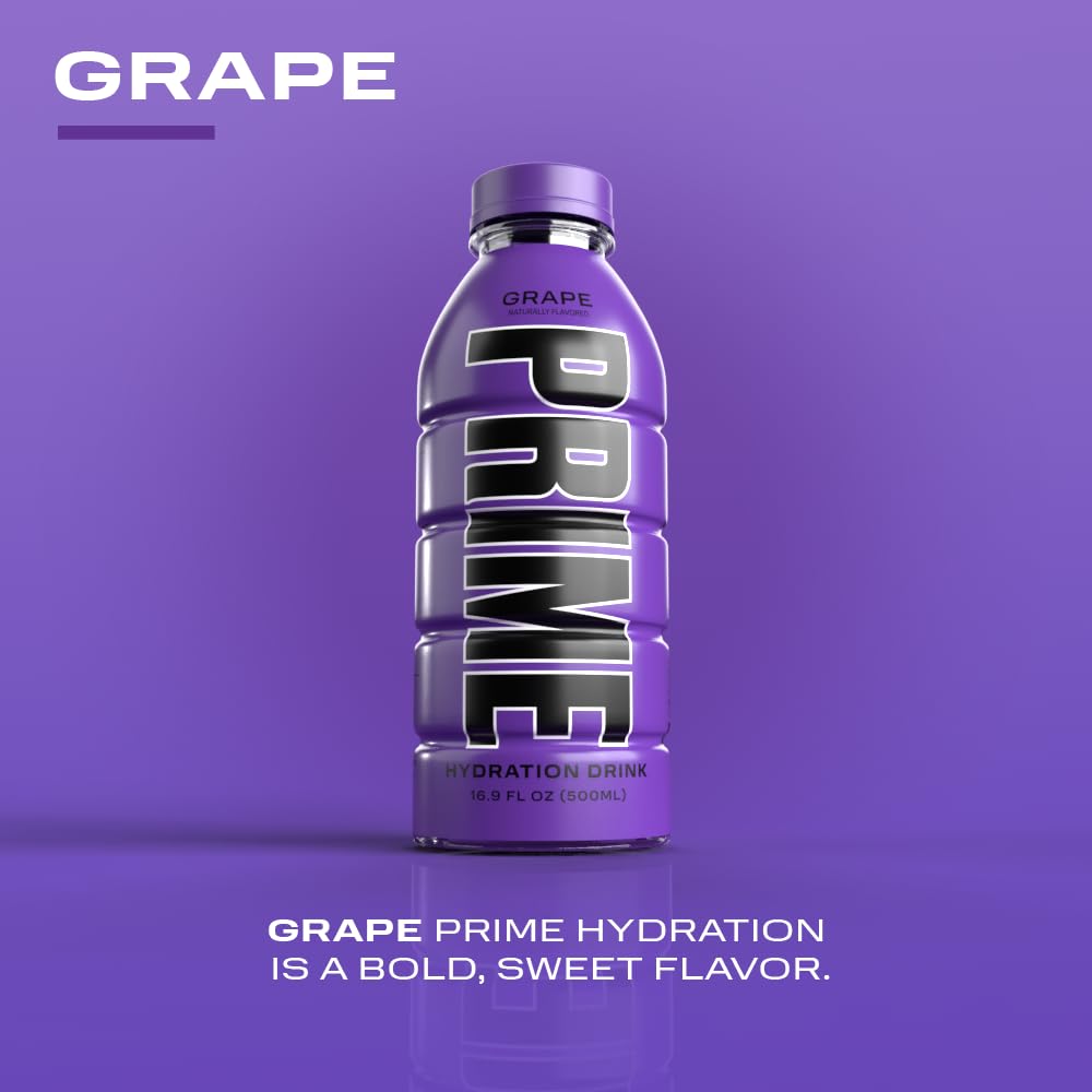 PRIME Hydration GRAPE  Bebidas deportivas  Electrolito mejorado para una hidratación definitiva  250 mg de BCAA  Vitaminas B  Antioxidantes  0.07 oz
