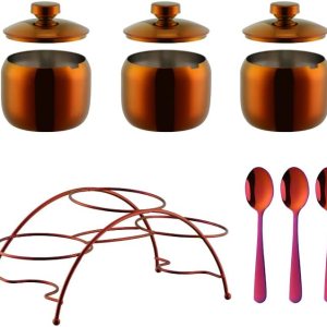 Lujosa botella de condimentos con tapa, juego de tarros de especias de acero inoxidable, juego de recipientes de especias con 3 cucharas, estante Lujosa botella de condimentos con tapa, juego de tarros de especias de acero inoxidable, juego de recipientes de especias con 3 cucharas, estante