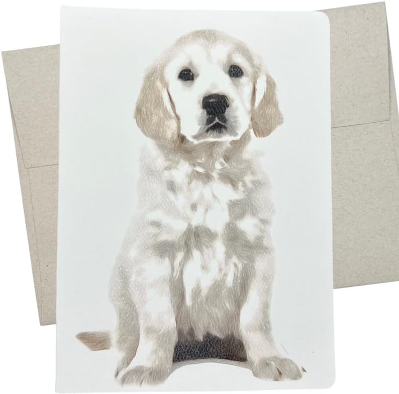 Golden Retriever – Tarjeta de felicitación con sobre (5 x 7 pulgadas y interior en blanco para todas las ocasiones), lindo cachorro Golden Retriever