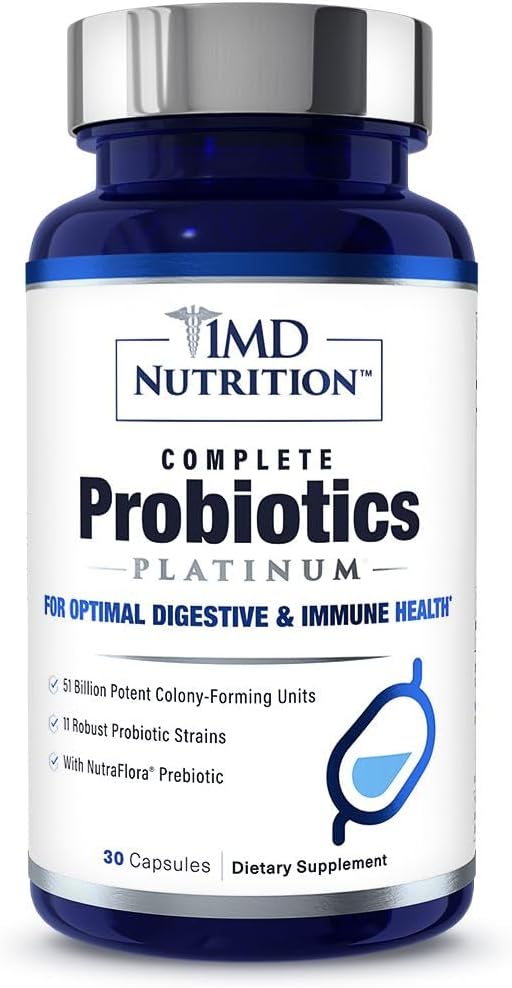 MD-Supplement – Probióticos completos Pla-Tinum, 30 cápsulas, apoya la salud digestiva, contiene 11 cepas robustas y potentes, sin aditivo artificial