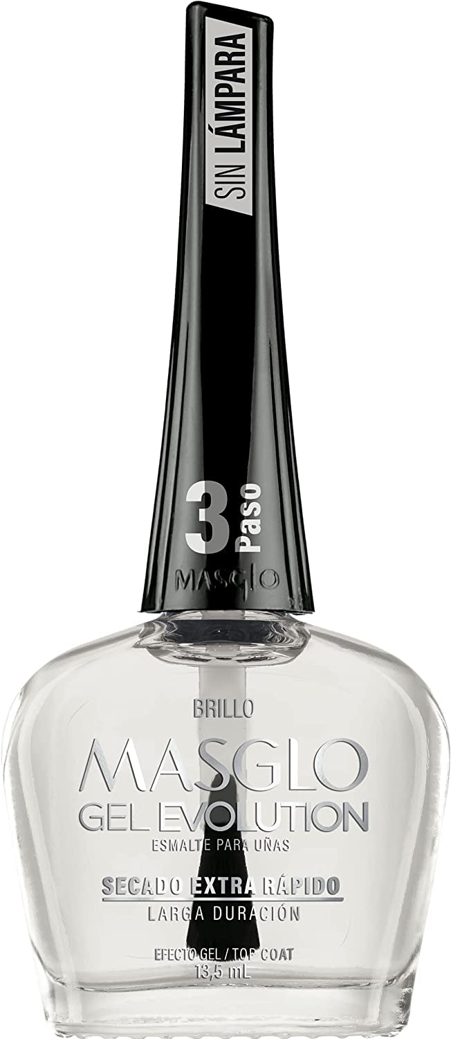 MASGLO GEL EVOLUTION – Esmalte de uñas efecto gel sin lámpara LED, duración hasta 12 días, 3 unidades, base, esmalte virgen, brillo – Efecto Gel sin
