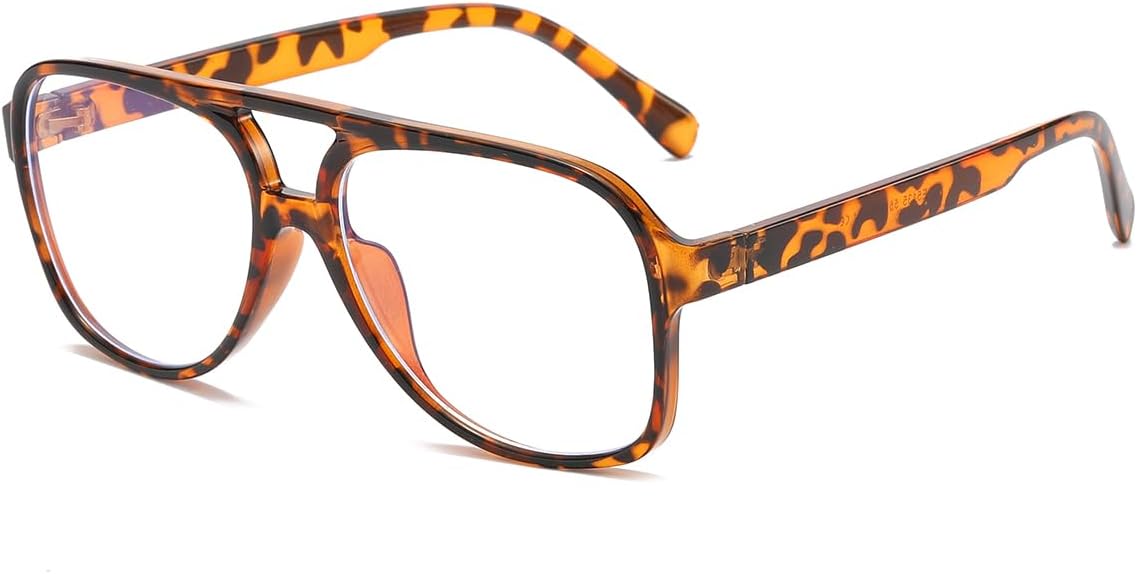 JOVAKIT Gafas de aviador con luz azul para mujeres y hombres, moda retro de los años 70, marco de aviador, gafas de ojo para computadora, antifatiga