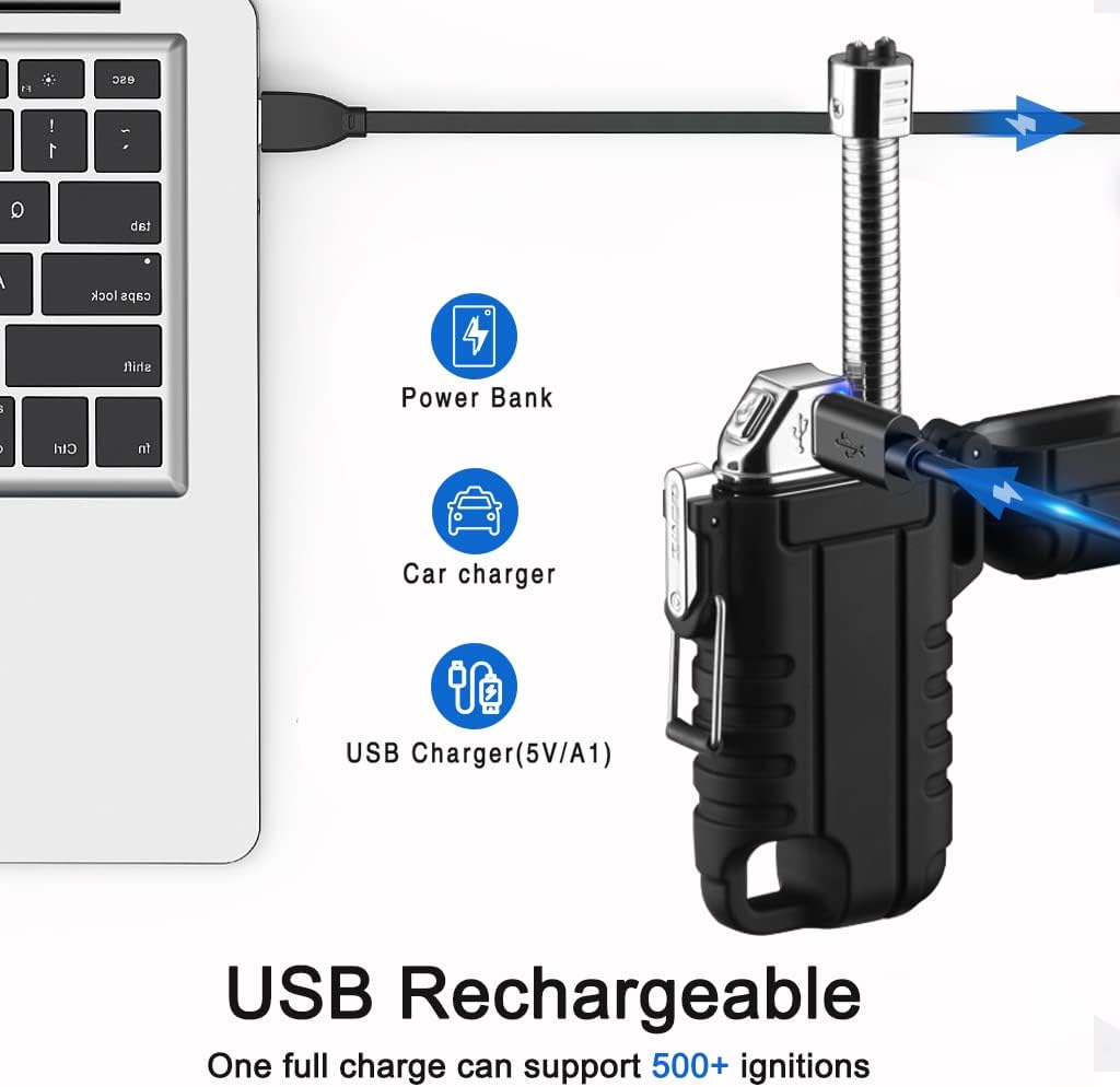 MeeToo Encendedor eléctrico de arco recargable USB tipo C, de plasma, impermeable, resistente al viento, con silbato de emergencia de supervivencia