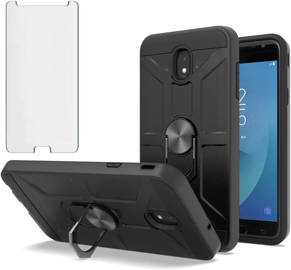 Funda de teléfono para Samsung Galaxy J7 Star Crown Refine 2018 J7V 2 generación con protector de pantalla de vidrio templado y soporte magnético