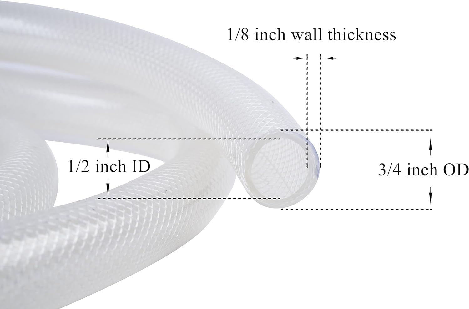 Tubo de vinilo de PVC transparente trenzado de alta presión de 12 pulgadas de diámetro interior x 34 pulgadas de diámetro exterior de 25 pies, tubo