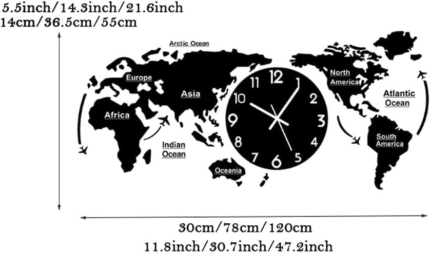 Reloj de pared 3D World Map Wall Clock for Living Room Decor Modern Wall Art Decor Acrylic Silent Non Ticking Hanging Clock for Home Office