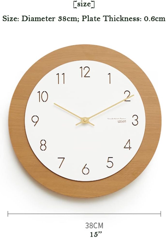 AOKLEY Reloj de pared Modern Minimalist Wall Clock 15 Inch Silent Battery Operated Round Wall Clock Nordic Style Wood Grain Wall Clock Decorative