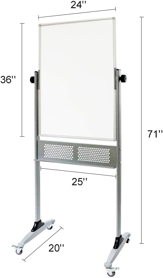 Pizarra blanca magnética de doble cara, pizarra de borrado en seco sobre ruedas, planificador portátil de pizarra blanca con soporte, 36 x 24