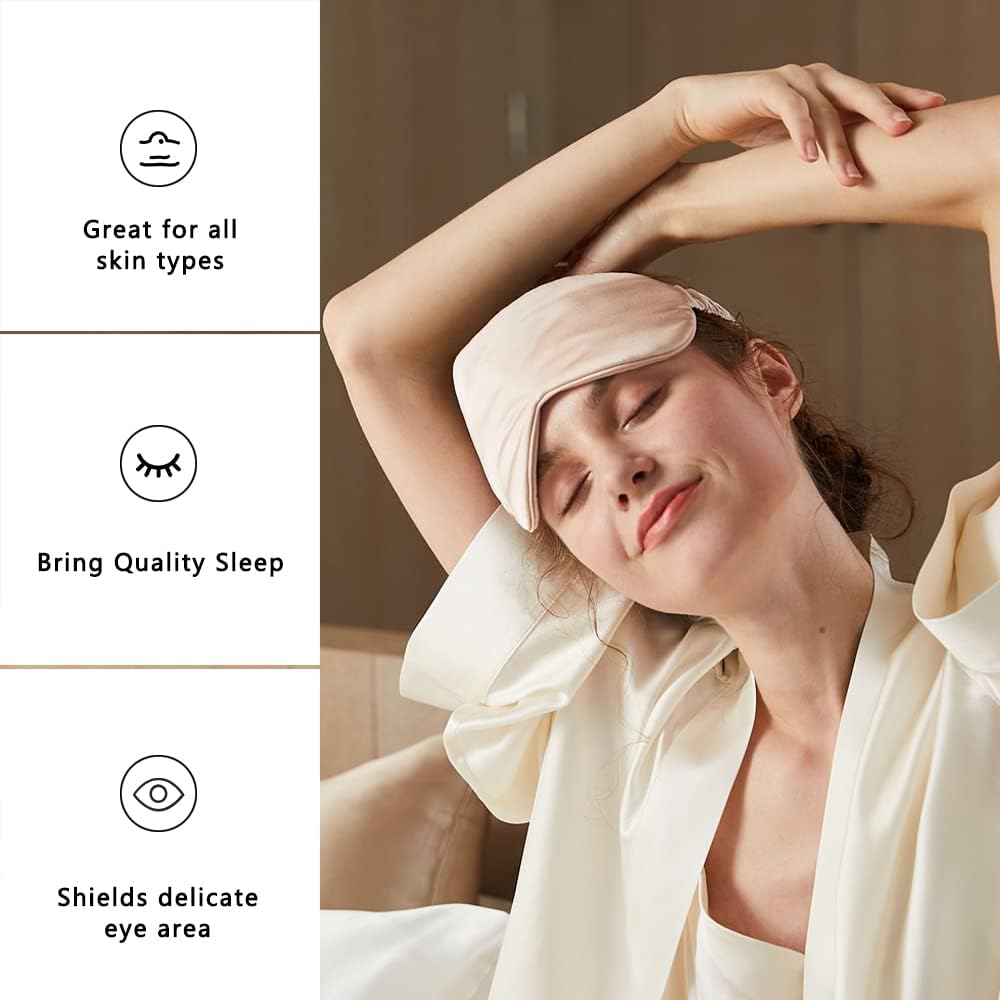 Juego de antifaz de seda para dormir, coleteros de seda para el cabello y bolsas de seda para la piel de los ojos y dormir, 100% seda de morera pura
